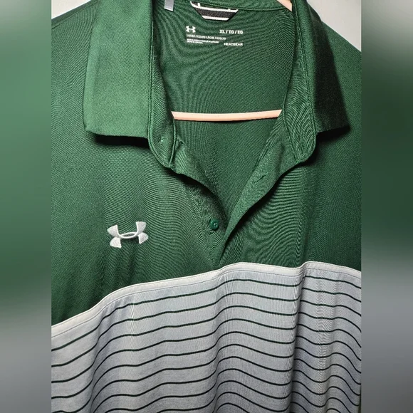 Under Armour Polo Shirt Mens XL Loose Fit Heatgear Performance Golf Green Stripe - Picture 4 of 5